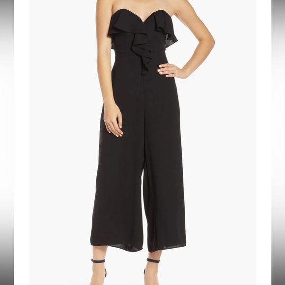 Chelsea28 black strapless jumpsuit with ruffles and sweetheart neckline - Picture 1 of 8
